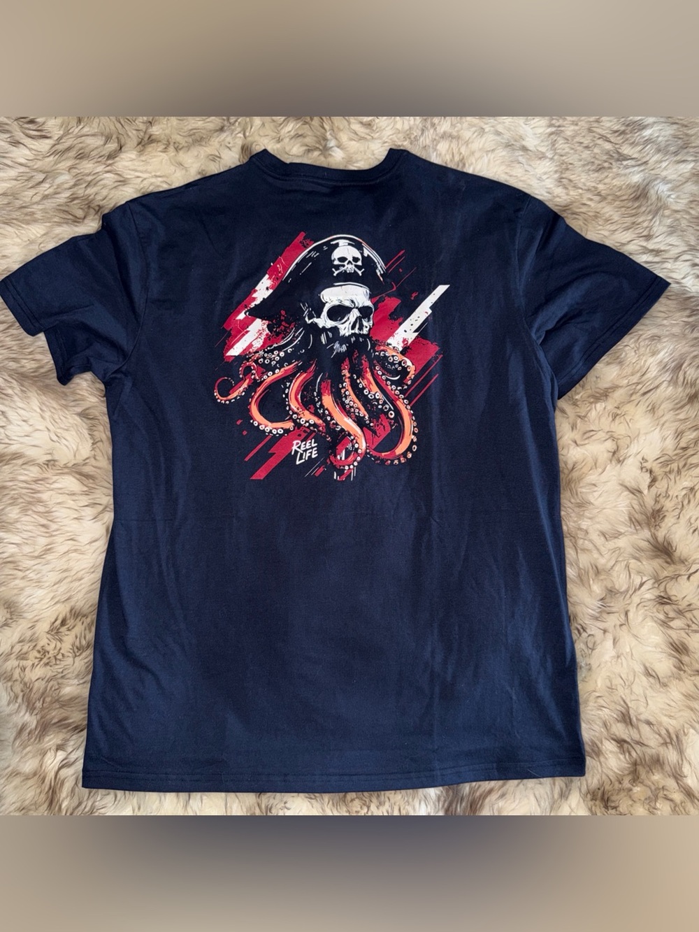 Reel Life Light Cotton Navy Octopus Skull Men’s Large T Shirt Surf Shop Salty